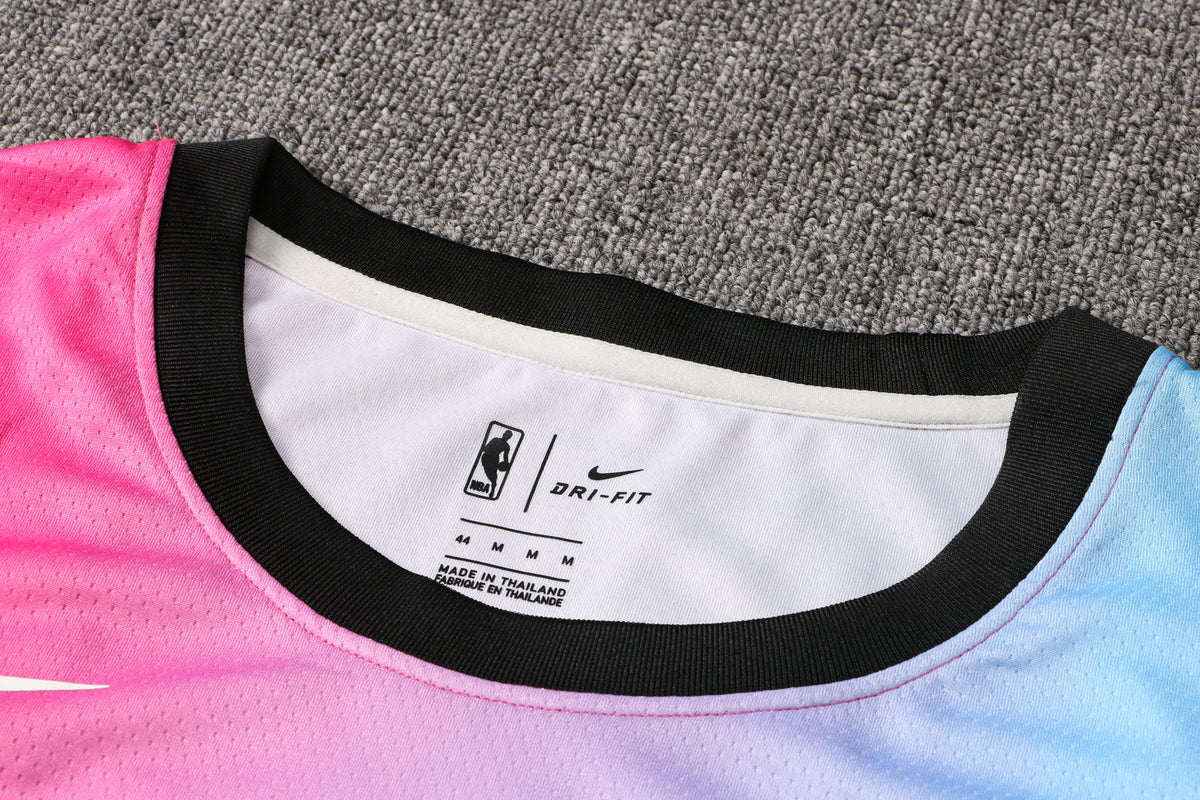 Wholesale NBA Miami Heat pink round neck 4 (hot pressed) S-2XL.
