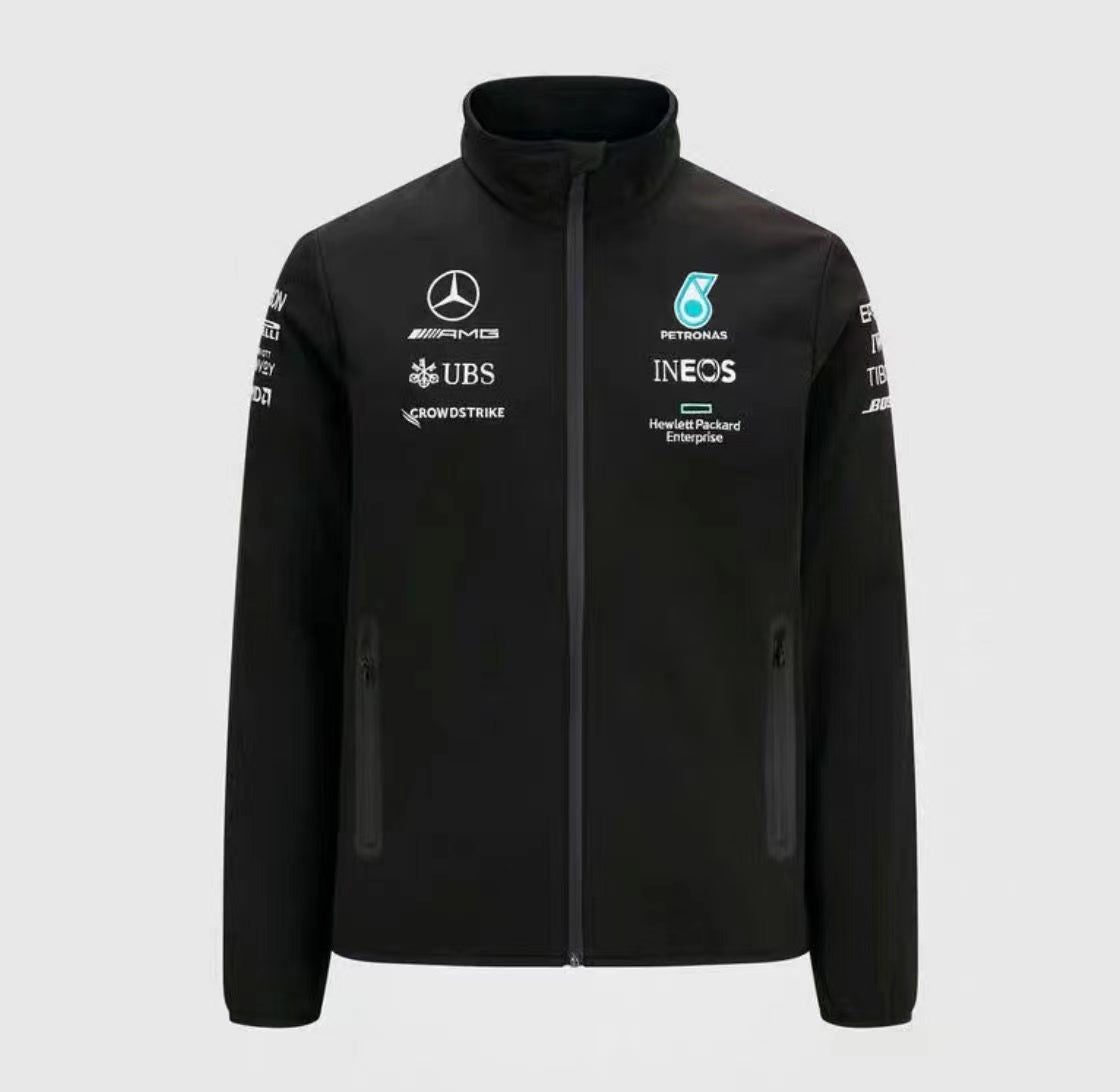 Custom logo printed 100% polyester breathable Mercedes racing team for car and motorcycle racing jacket