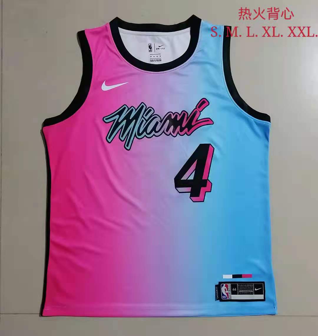 Wholesale NBA Miami Heat pink round neck 4 (hot pressed) S-2XL.