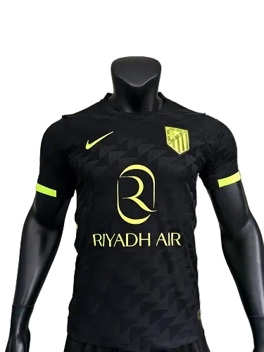 2026/27 Atletico Madrid away football jersey, black with neon yellow accents, adult player version, front