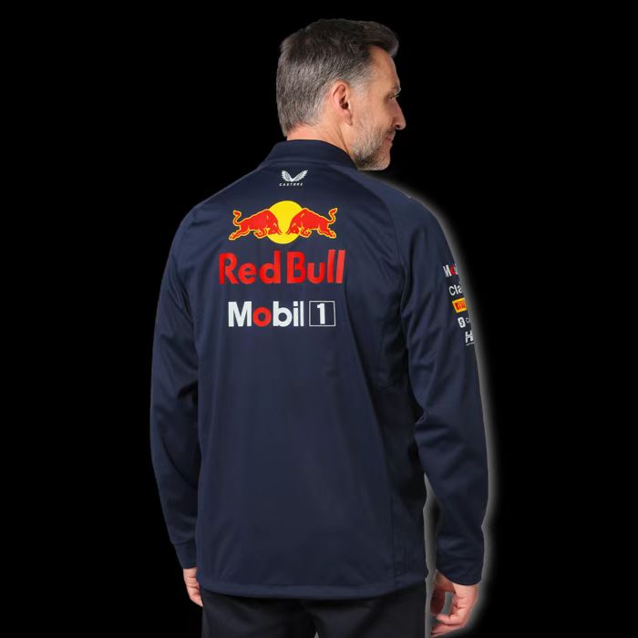 Custom logo printed 100% polyester breathable Red Bull cap jacket for car and motorcycle racing jacket