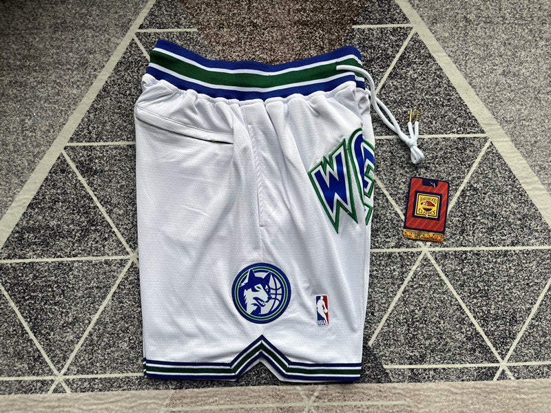 Wholesale 2023 JUST DAN basketball shorts Timberwolves classic white