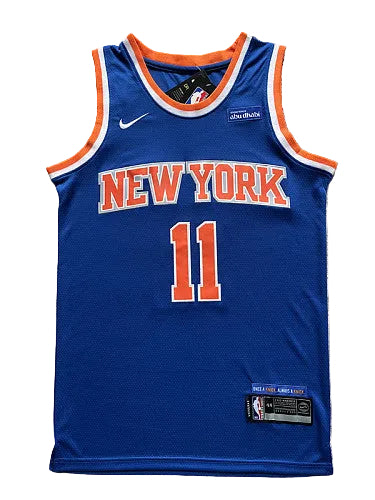 New York Knicks Jalen Brunson number 11 blue orange basketball jersey photo 1