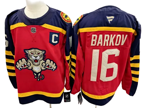 Florida Panthers hockey jersey Aleksander Barkov #16 red, navy and gold front and back wholesale