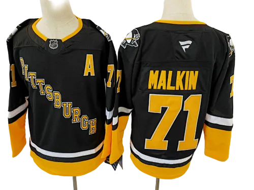 Pittsburgh Penguins hockey jersey Evgeni Malkin #71 black, white and gold front and back wholesale
