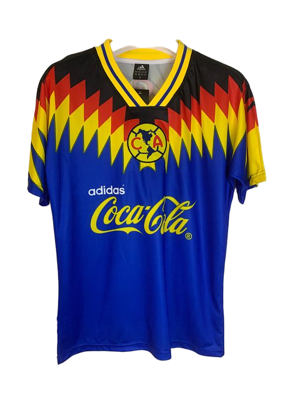 Mexico Retro Yellow Blue Patterned Football Jersey - front view