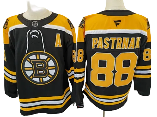Boston Bruins David Pastrnak #88 black, gold and white hockey jersey front and back wholesale USA