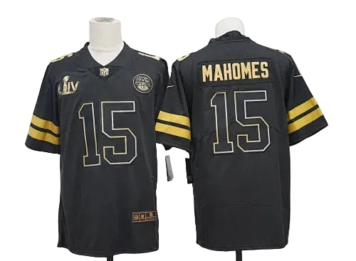 Kansas City Chiefs Patrick Mahomes #15 black and gold jersey front and back wholesale USA