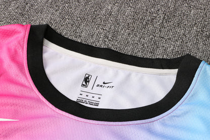 Wholesale NBA Miami Heat pink round neck 4 (hot pressed) S-2XL.