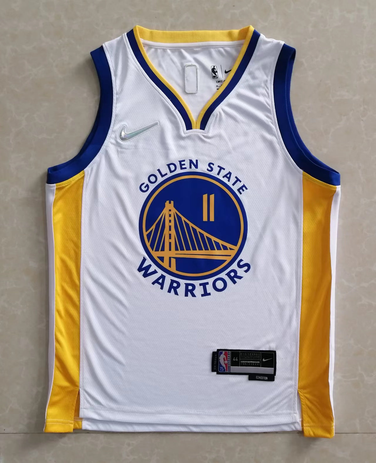 Wholesale Golden State Warriors No. 11 white jersey (pressed style) for NBA 2022-23.