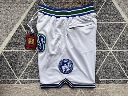 Wholesale 2023 JUST DAN basketball shorts Timberwolves classic white
