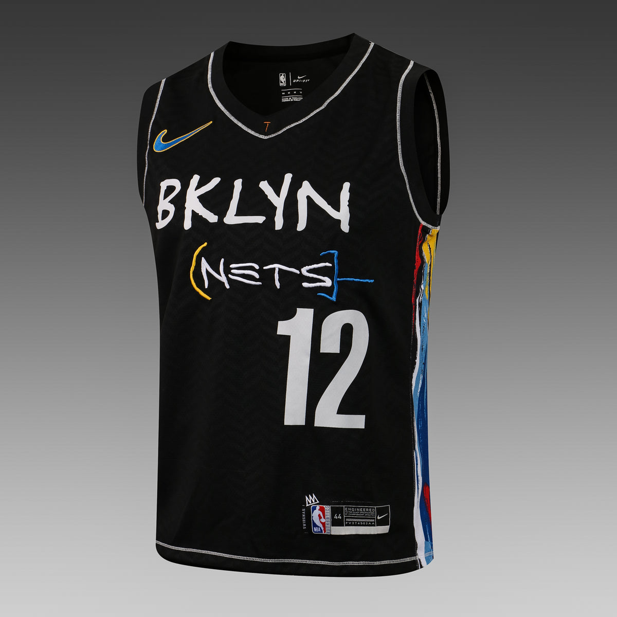 Wholesale NBA Brooklyn Nets black V-neck color-trimmed 12 (hot-pressed style) S-2XL