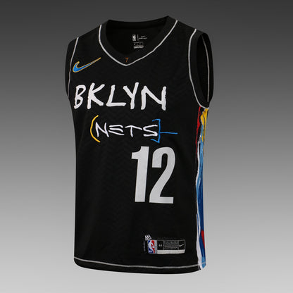 Wholesale NBA Brooklyn Nets black V-neck color-trimmed 12 (hot-pressed style) S-2XL