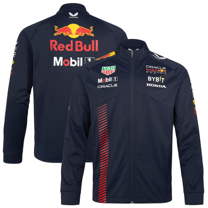 Custom logo printed 100% polyester breathable Red Bull cap jacket for car and motorcycle racing jacket