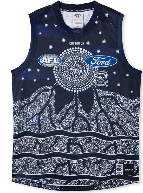 Wholesale Australia 2023 AFL Geelong Cats Indigenous Rugby Jersey Tank Top S-3XL