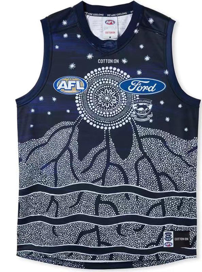 Wholesale Australia 2023 AFL Geelong Cats Indigenous Rugby Jersey Tank Top S-3XL