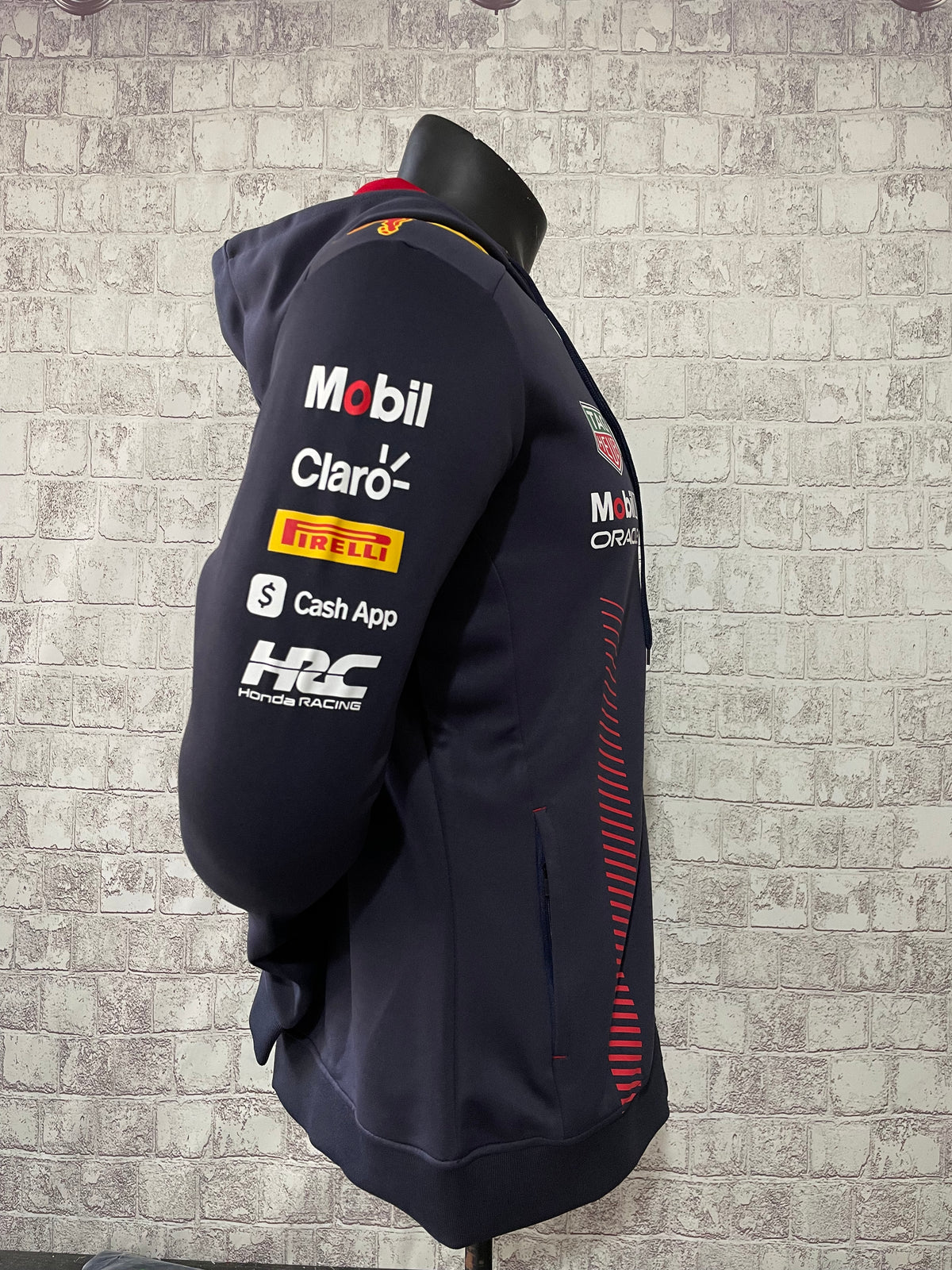 Custom logo printed 100% polyester breathable Red Bull cap jacket for car and motorcycle racing jacket