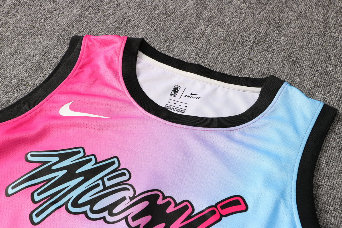 Wholesale NBA Miami Heat pink round neck 4 (hot pressed) S-2XL.