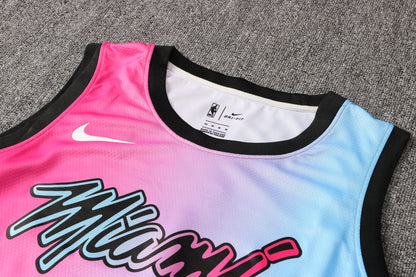 Wholesale NBA Miami Heat pink round neck 4 (hot pressed) S-2XL.
