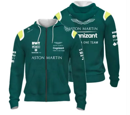 Custom logo printed 100% polyester breathable Aston Martin for car and motorcycle racing jacket