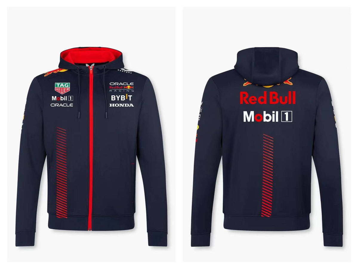 Custom logo printed 100% polyester breathable Red Bull cap jacket for car and motorcycle racing jacket
