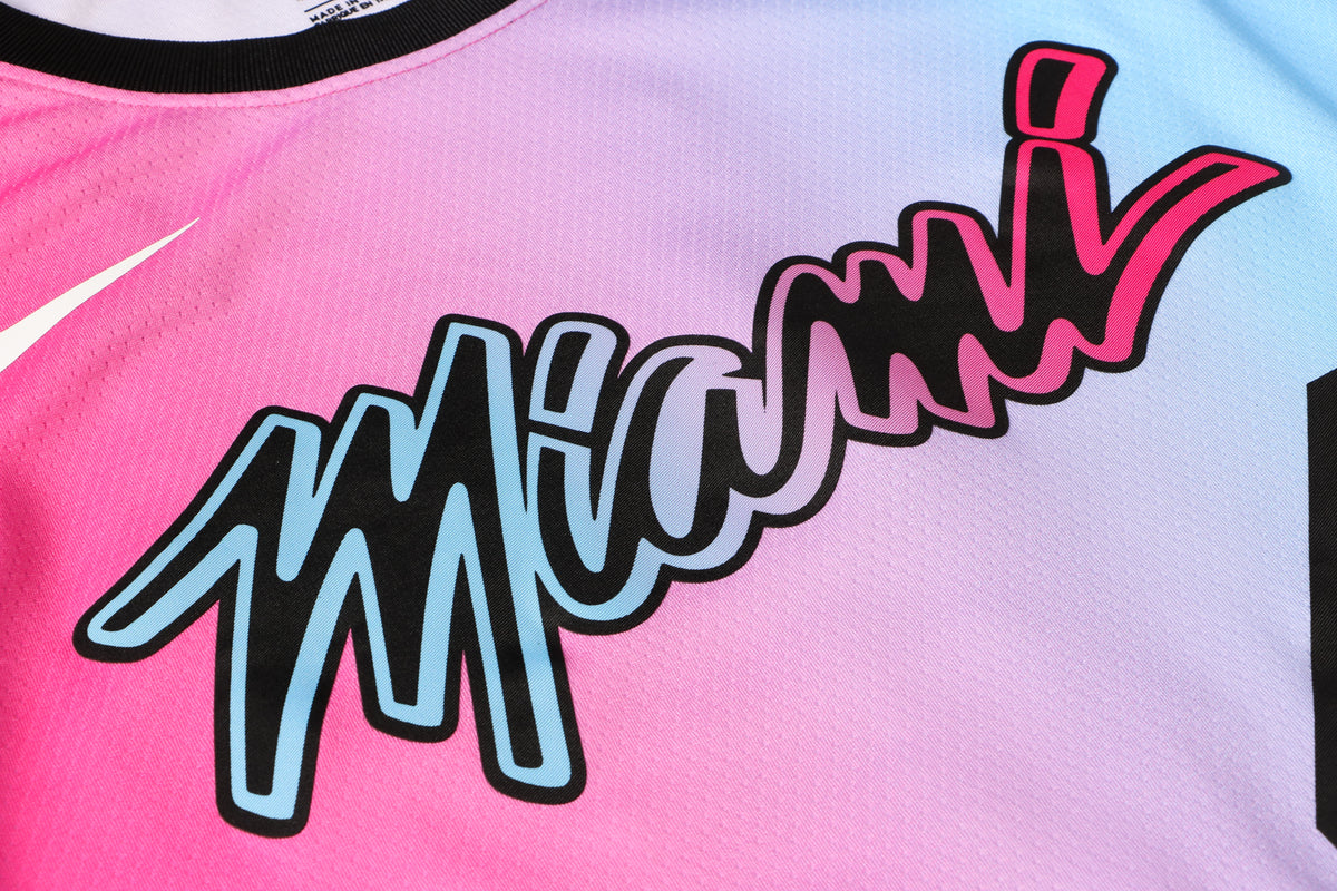 Wholesale NBA Miami Heat pink round neck 4 (hot pressed) S-2XL.