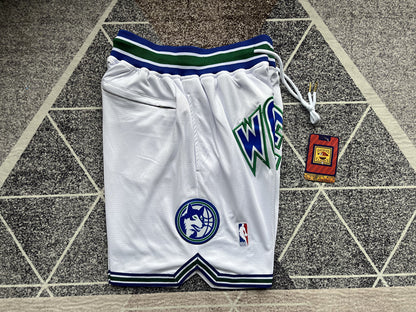 Wholesale 2023 JUST DAN basketball shorts Timberwolves classic white
