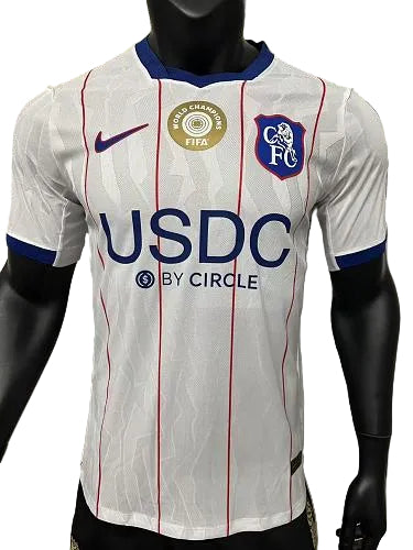 2026/27 Chelsea away football jersey, white with navy and red accents, adult player version, front