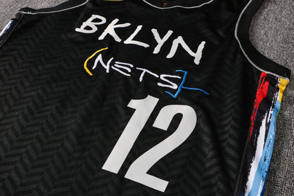 Wholesale NBA Brooklyn Nets black V-neck color-trimmed 12 (hot-pressed style) S-2XL