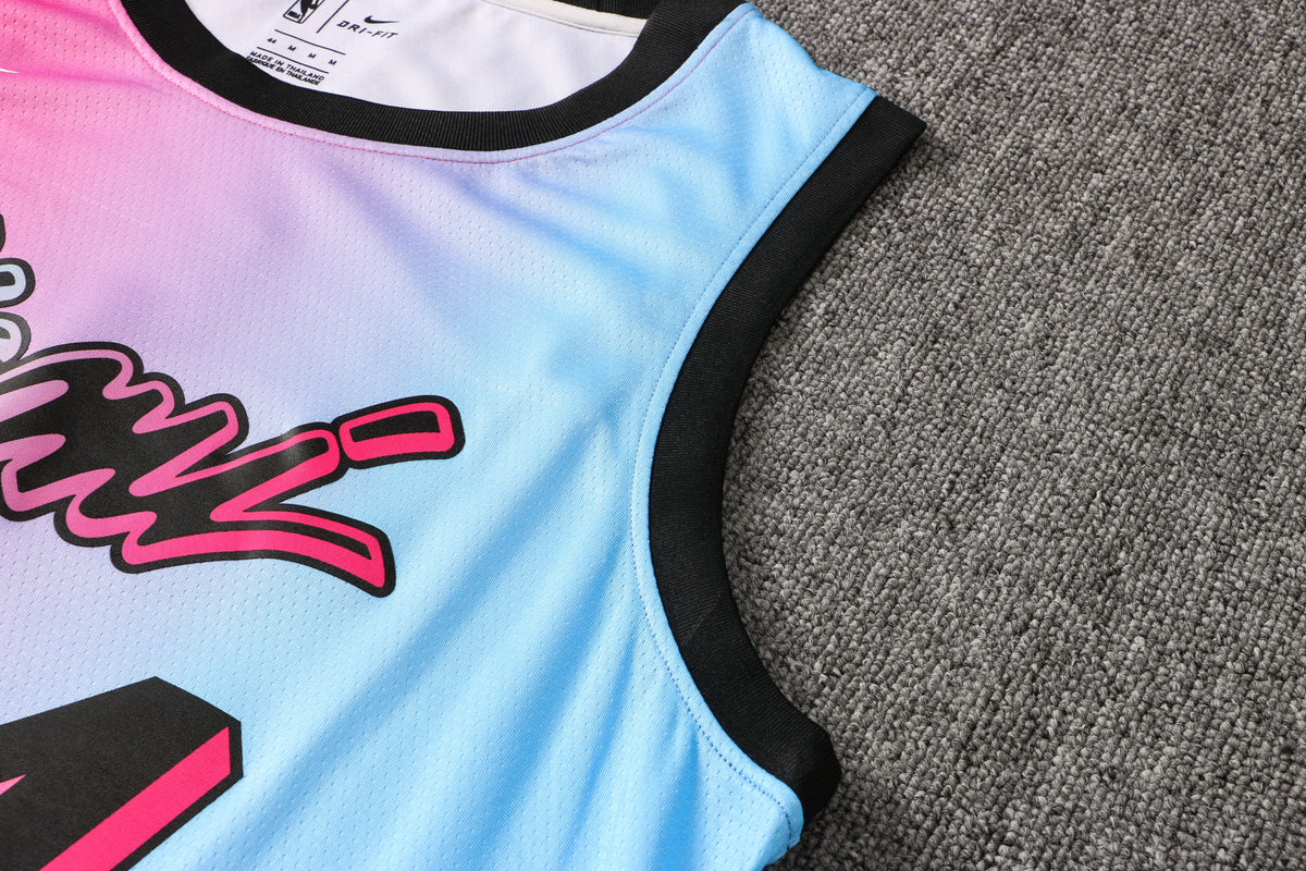 Wholesale NBA Miami Heat pink round neck 4 (hot pressed) S-2XL.