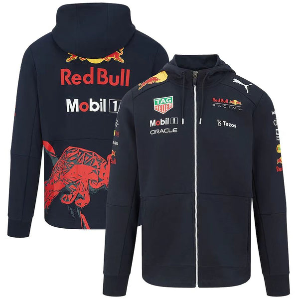 Custom logo printed 100% polyester breathable Red Bull cap jacket for car and motorcycle racing jacket