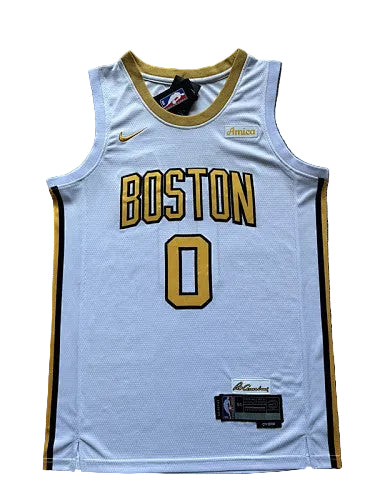 Boston Celtics Jayson Tatum number 0 white gold basketball jersey photo 1