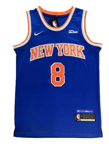 New York Knicks OG Anunoby number 8 blue orange basketball jersey photo 1