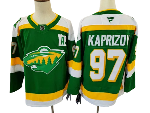 Minnesota Wild hockey jersey Kirill Kaprizov #97 green, yellow and white front and back wholesale
