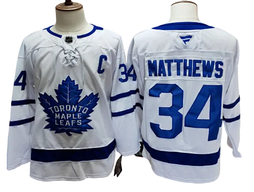 Toronto Maple Leafs hockey jersey Auston Matthews #34 white and blue front and back wholesale