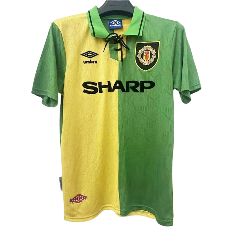Manchester United 1992-94 Green Yellow Retro Football Jersey - front view
