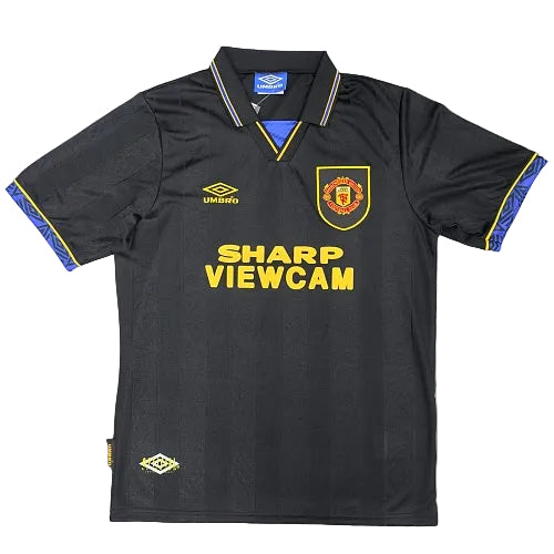 1993-95 Manchester United away retro football jersey black & yellow front wholesale S-2XL