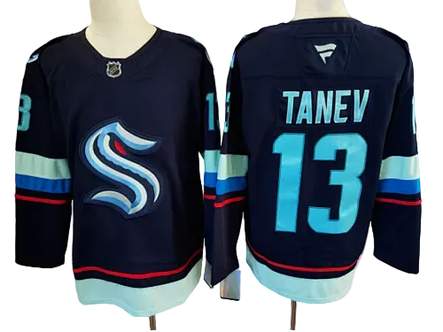 Seattle Kraken Brandon Tanev #13 navy and ice blue hockey jersey front and back wholesale USA